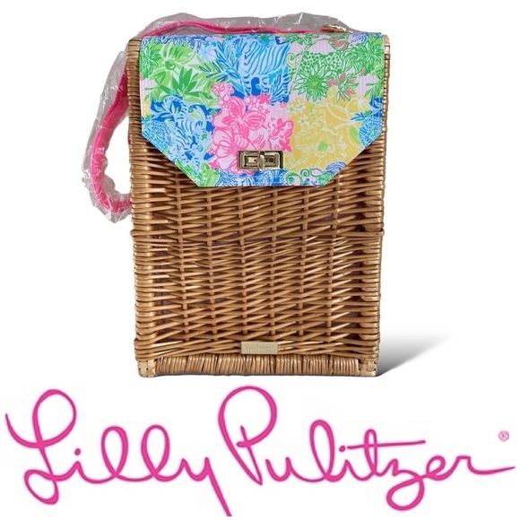 🌸 Lilly Pulitzer 🌸 Picnic Wicker Wine Basket Carrier Multi Cheek to Cheek - Picture 1 of 13